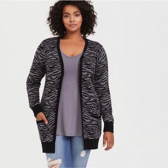 Dark Grey Zebra Jacquard Boyfriend Cardigan - Picture 5 of 5